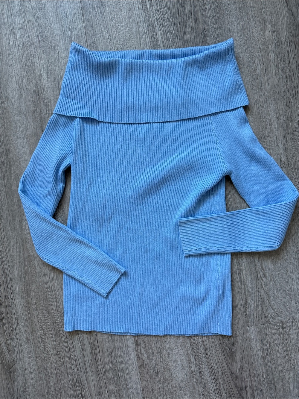 Light Blue Off-Shoulder Ribbed Sweater